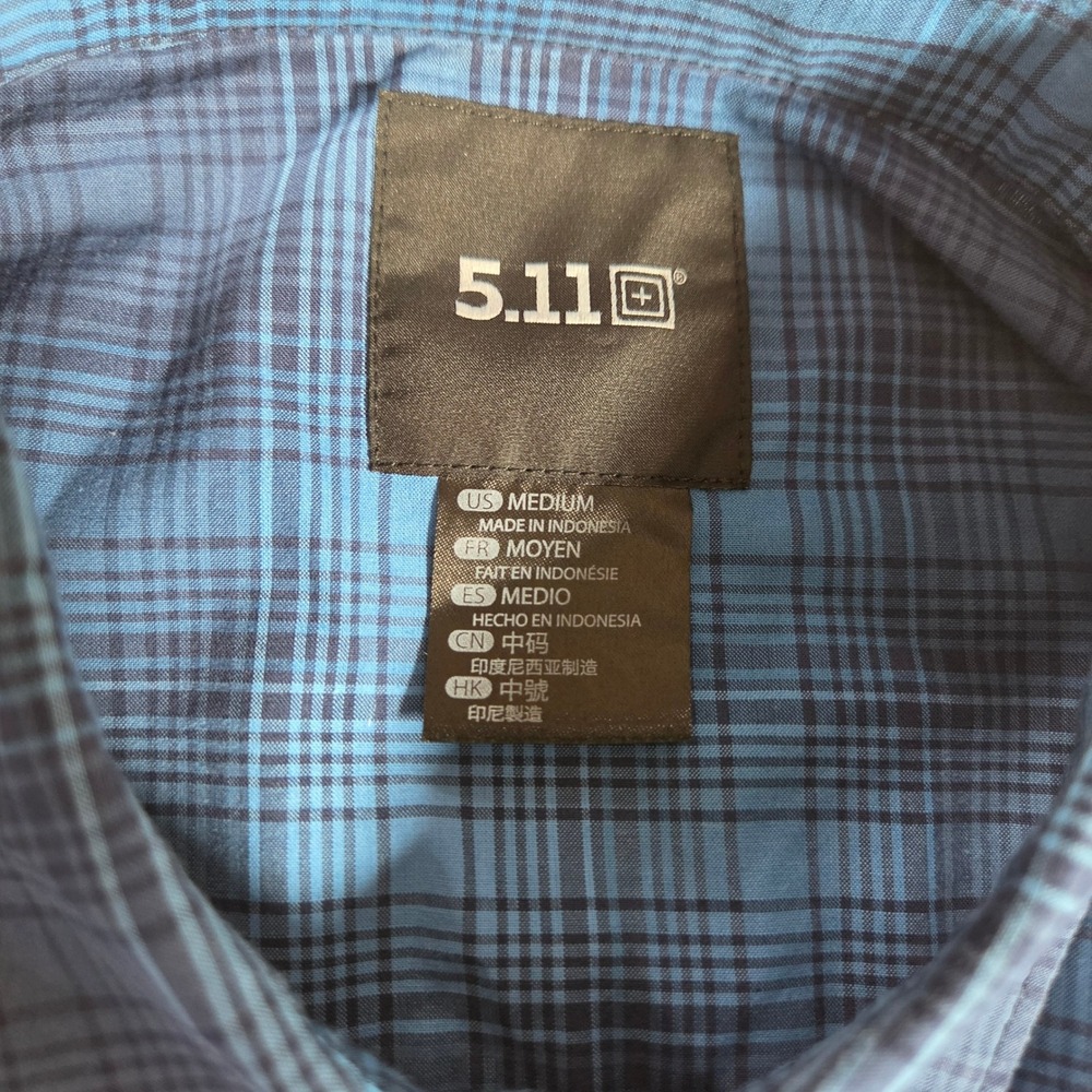 5.11 Tactical Mens Blue Plaid Long Sleeve Button Down Shirt Size Medium - Picture 4 of 8